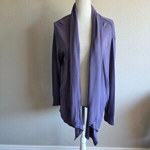 Athleta Womens M P Purple Open Front Cardigan Sweater Soft Waterfall Stretch